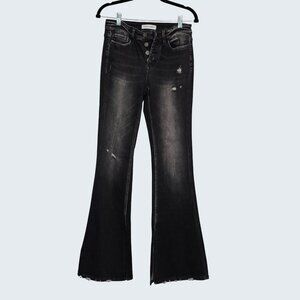 Flying Monkey Womens Black Flare Jeans with Button Zipper High rise Size 29